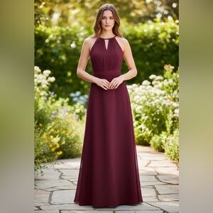 BILL LEVKOFF NWT Flowy Cabernet Halter Top Chiffon Formal Gown Size 0